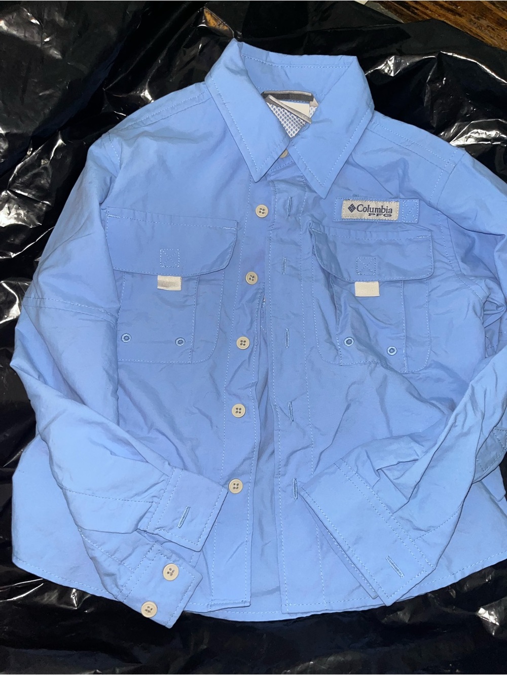 Columbia Light Blue Kids Long-Sleeve Button-Down Outdoor Shirt